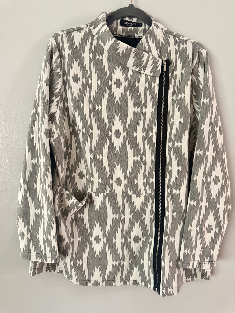 Creation Geometric Ikat Aztec Asymmetric Zip Lightweight Jacket Women's L